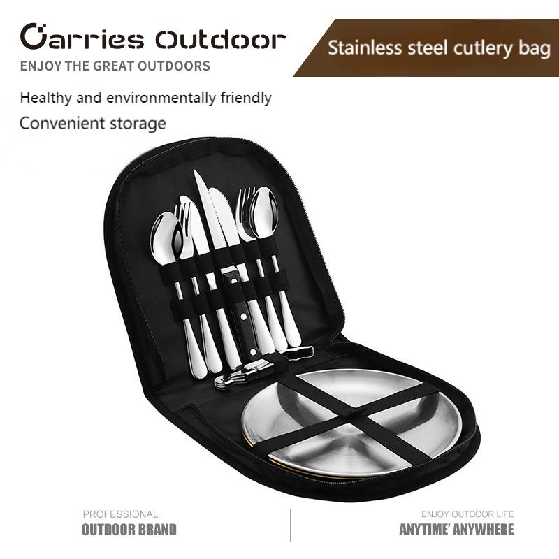 Outdoor Camping Picnic Cookware Bag – Portable Stainless Steel Tableware Organizer for Hiking & Travel