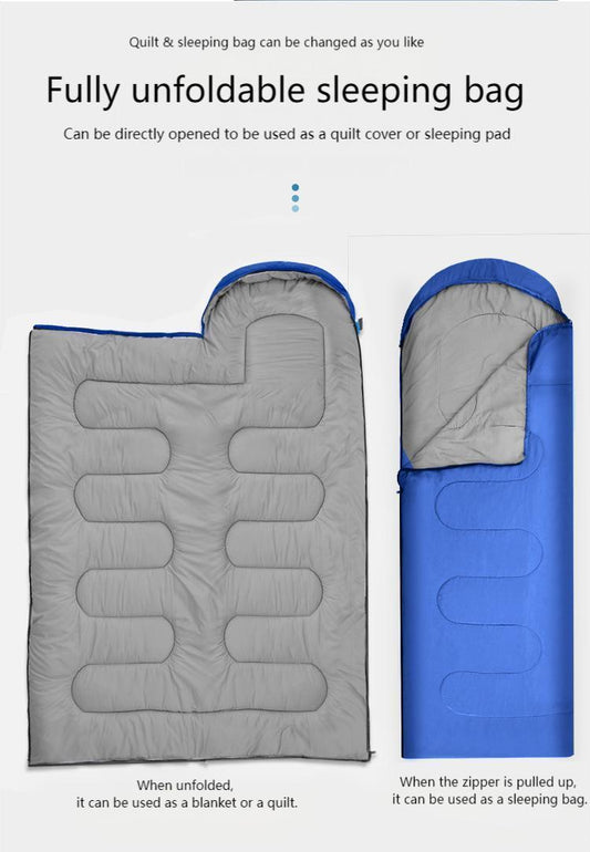 Outdoor camping sleeping bag, thickened adult hollow cotton winter sleeping bag, envelope sleeping bag