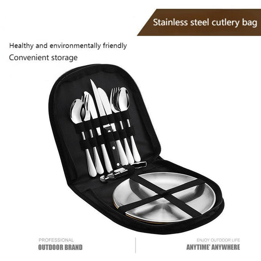 Outdoor Camping Picnic Cookware Bag – Portable Stainless Steel Tableware Organizer for Hiking & Travel