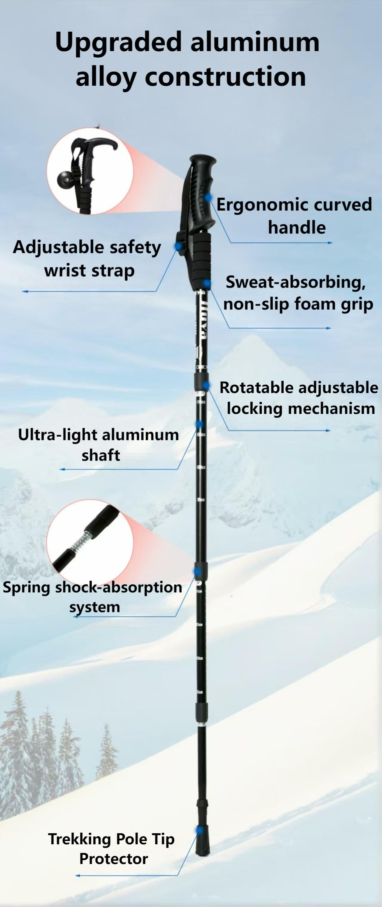 Adjustable Aluminum Trekking Pole – Lightweight Hiking & Walking Stick with Straight Grip