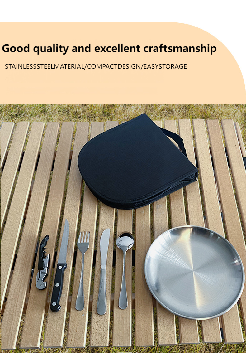 Outdoor Camping Picnic Cookware Bag – Portable Stainless Steel Tableware Organizer for Hiking & Travel