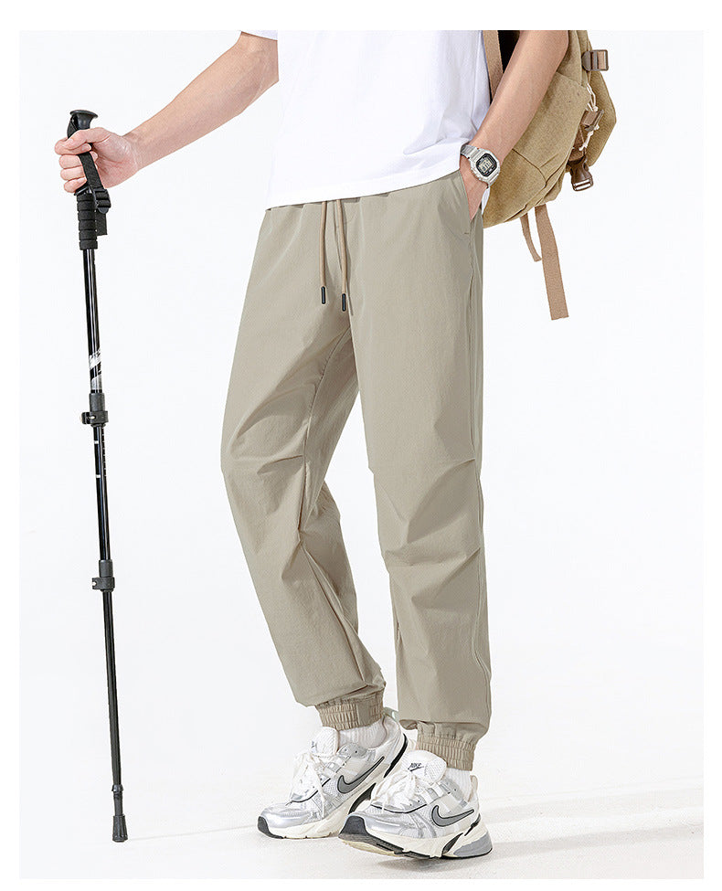 Unisex Summer Quick-Dry Joggers – Loose Fit, Long Pants for Outdoor Hiking & Casual Wear, Drawstring Cuffed Ankles