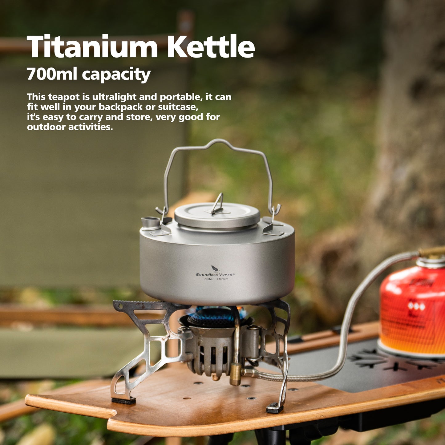 Boundless Voyage Camping Single-layer Titanium Kettle with Folding Handle 700ML Durable Bushcraft Gear Open Fire Kettle