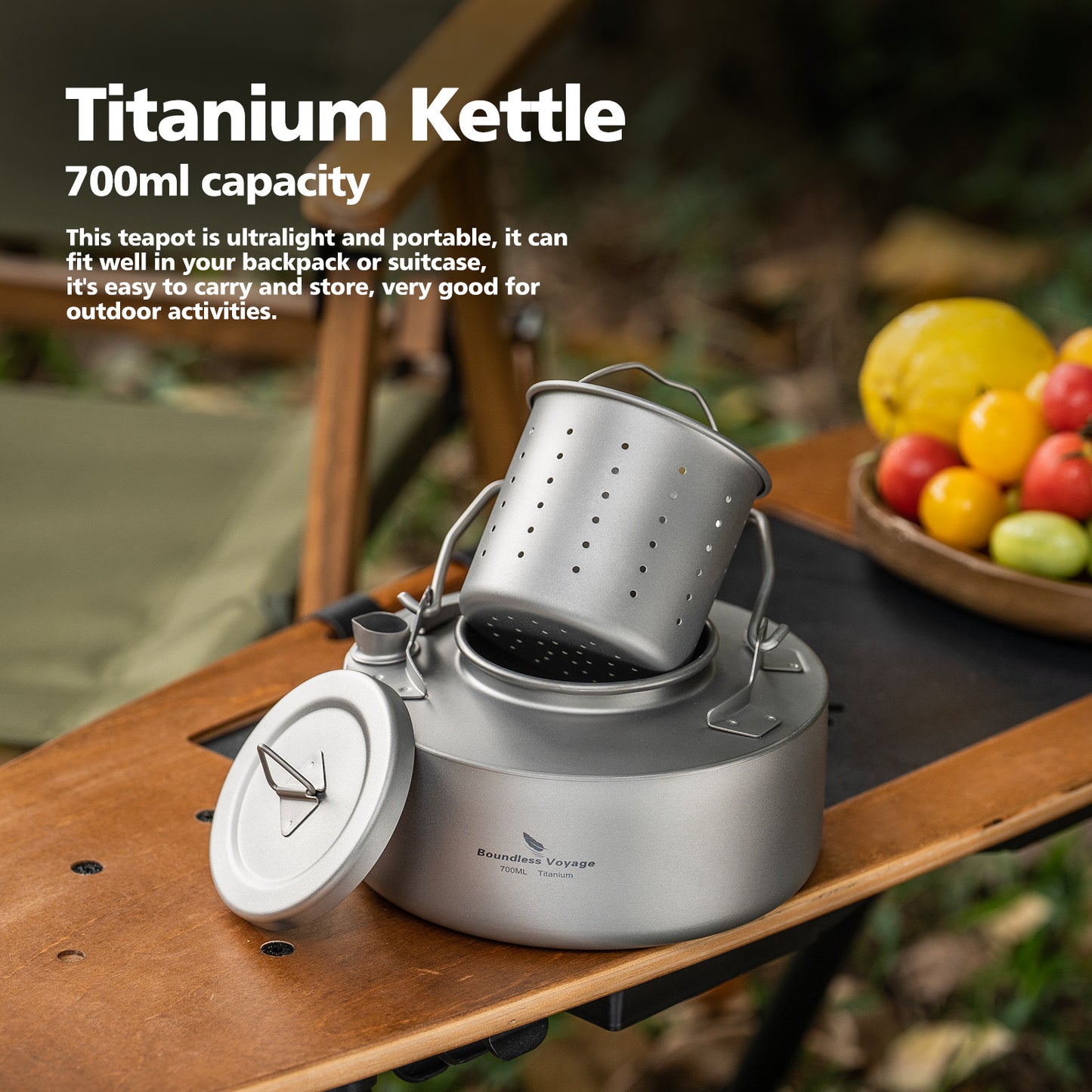 Boundless Voyage Camping Single-layer Titanium Kettle with Folding Handle 700ML Durable Bushcraft Gear Open Fire Kettle