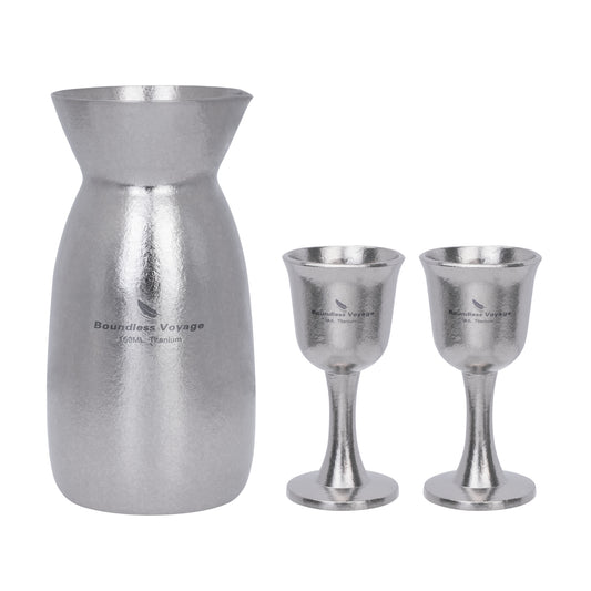 Boundless Voyage 3 Pieces Titanium Japanese Sake Set, 150ml Sake Carafe with 2  Cups, for for Sake Japanese Wine/Soju/Drink/Tea Dishwasher Safe Portable Drinkware for Outdoor Travel