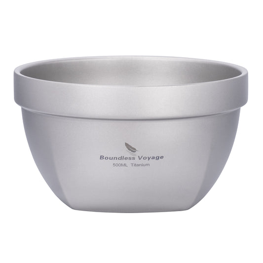 Boundless Voyage 500ml Double Walled Titanium Bowl Oatmeal Food Rice Soup Bowl Ultralight Portable Tableware Outdoor Camping Metal Bowl