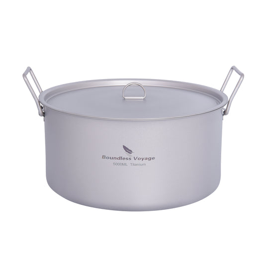 Boundless Voyage Outdoor Camping Titanium Pot 5.0L Stockpot with Lid Folding Handle Hiking Picnic Portable Big Capacity Soup Pot Home Kitchen