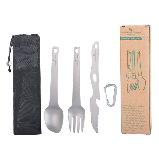 Boundless Voyage Titanium Cutlery Set | Ultralight Fork, Knife & Spoon | Portable & Healthy Dining for Camping & Travel