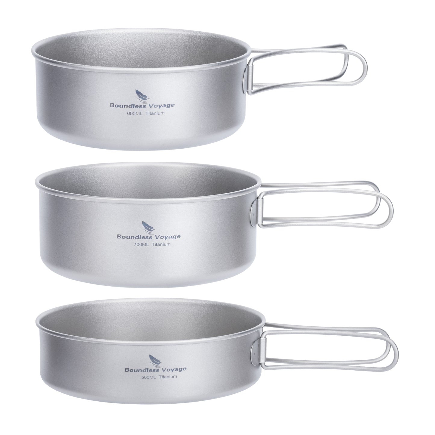 Boundless Voyage Titanium Pot Pan Set with Collapsible Folding Handle Ultralight Tableware Outdoor Dinnerware Set 3pcs