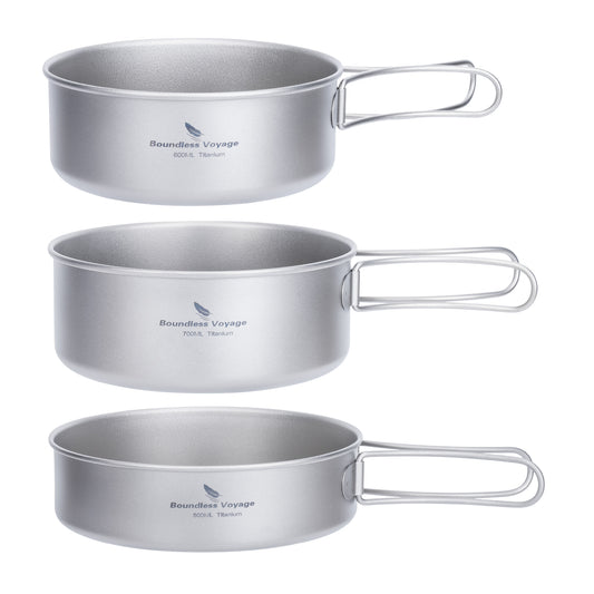 Boundless Voyage Titanium Pot Pan Set with Collapsible Folding Handle Ultralight Tableware Outdoor Dinnerware Set 3pcs