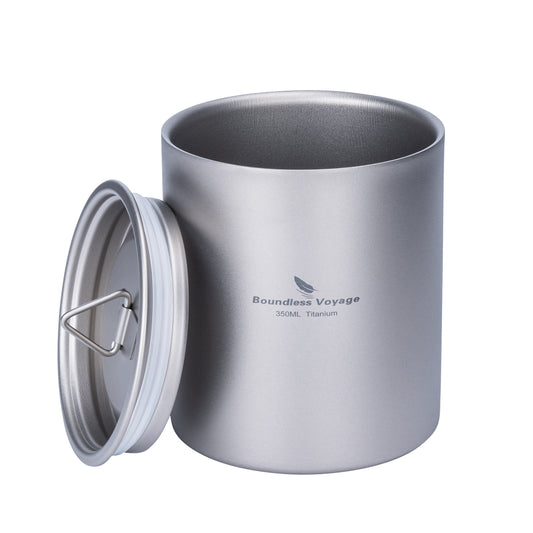 Boundless Voyage Double Walled Titanium Cup with Lid Outdoor Indoor Anti-scalding Mug Tableware 350ml