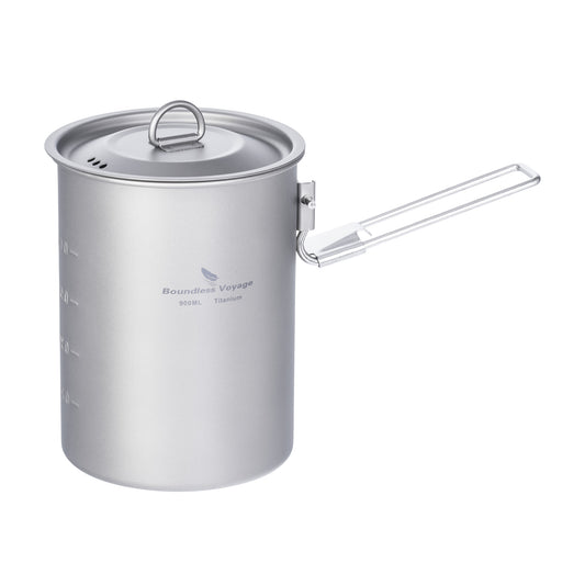 Boundless Voyage Outdoor Camping Titanium Pot Bowl Cup with Lid Folding Handle Hiking Picnic Water Rice Food 900ml