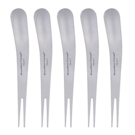 Boundless Voyage Titanium Dual-Use Fork Spoon Set – 5pcs Ultralight (5.6g Each), Camping Cutlery with Drawstring Bag for Fruit, Coffee, Ice Cream & Outdoor Travel