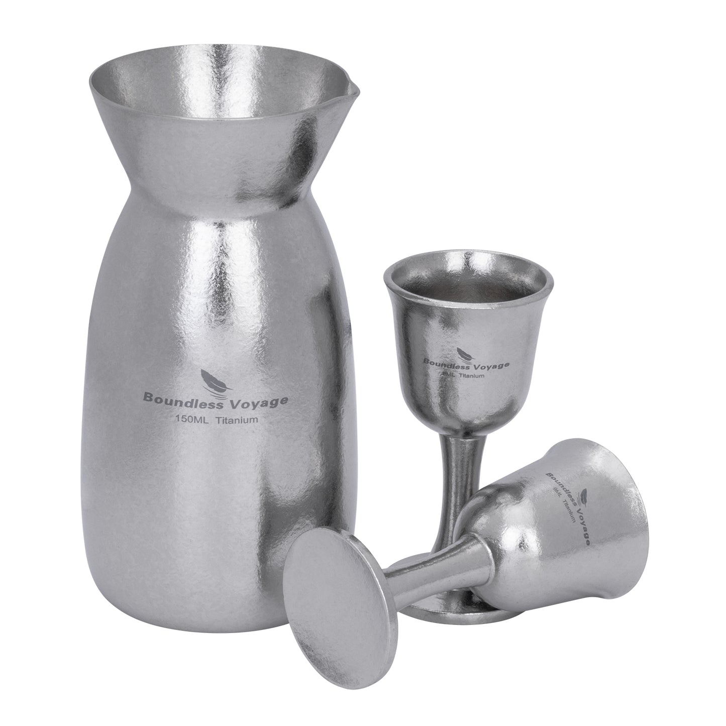 Boundless Voyage 3 Pieces Titanium Japanese Sake Set, 150ml Sake Carafe with 2 Cups, for for Sake Japanese Wine/Soju/Drink/Tea Dishwasher Safe Portable Drinkware for Outdoor Travel