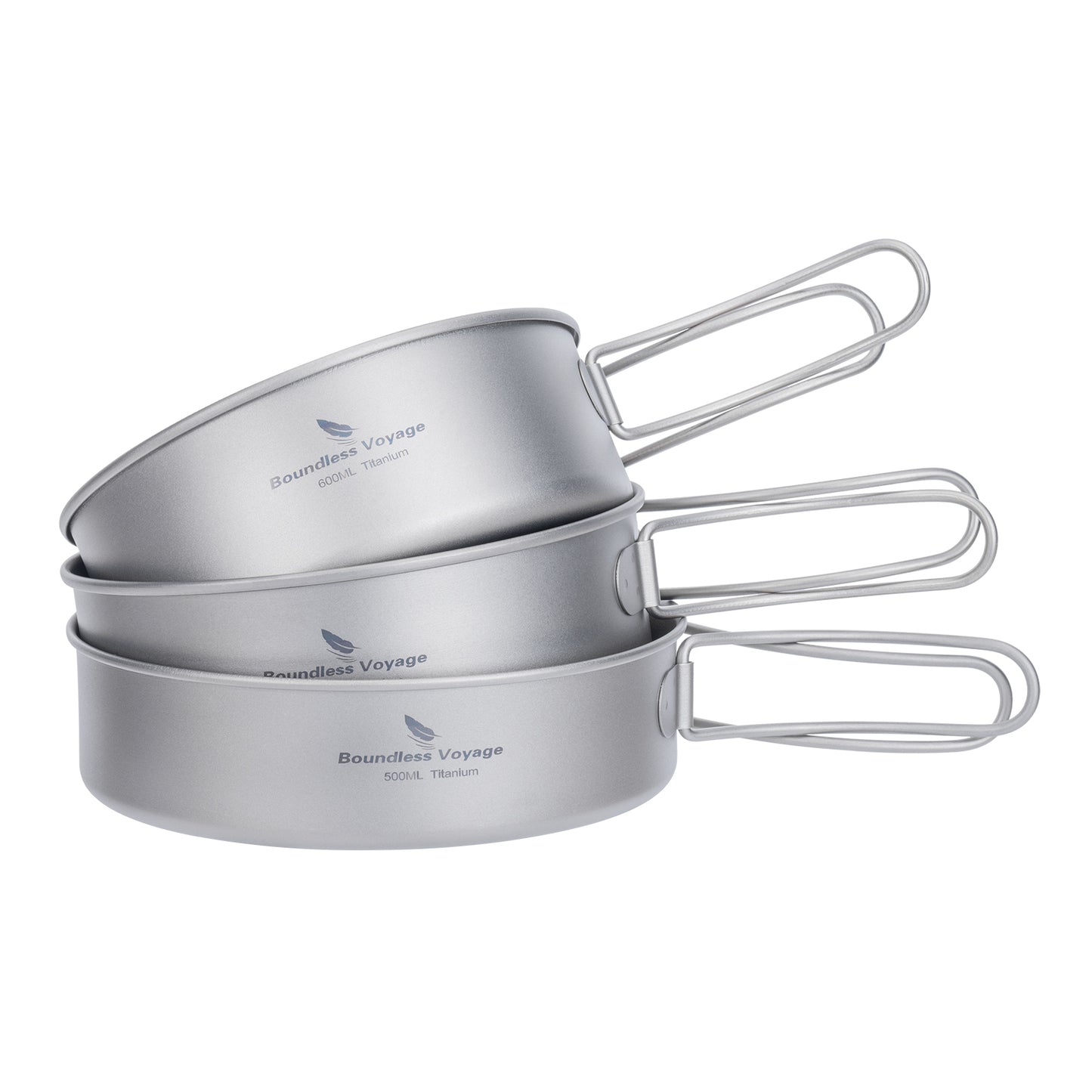 Boundless Voyage Titanium Pot Pan Set with Collapsible Folding Handle Ultralight Tableware Outdoor Dinnerware Set 3pcs