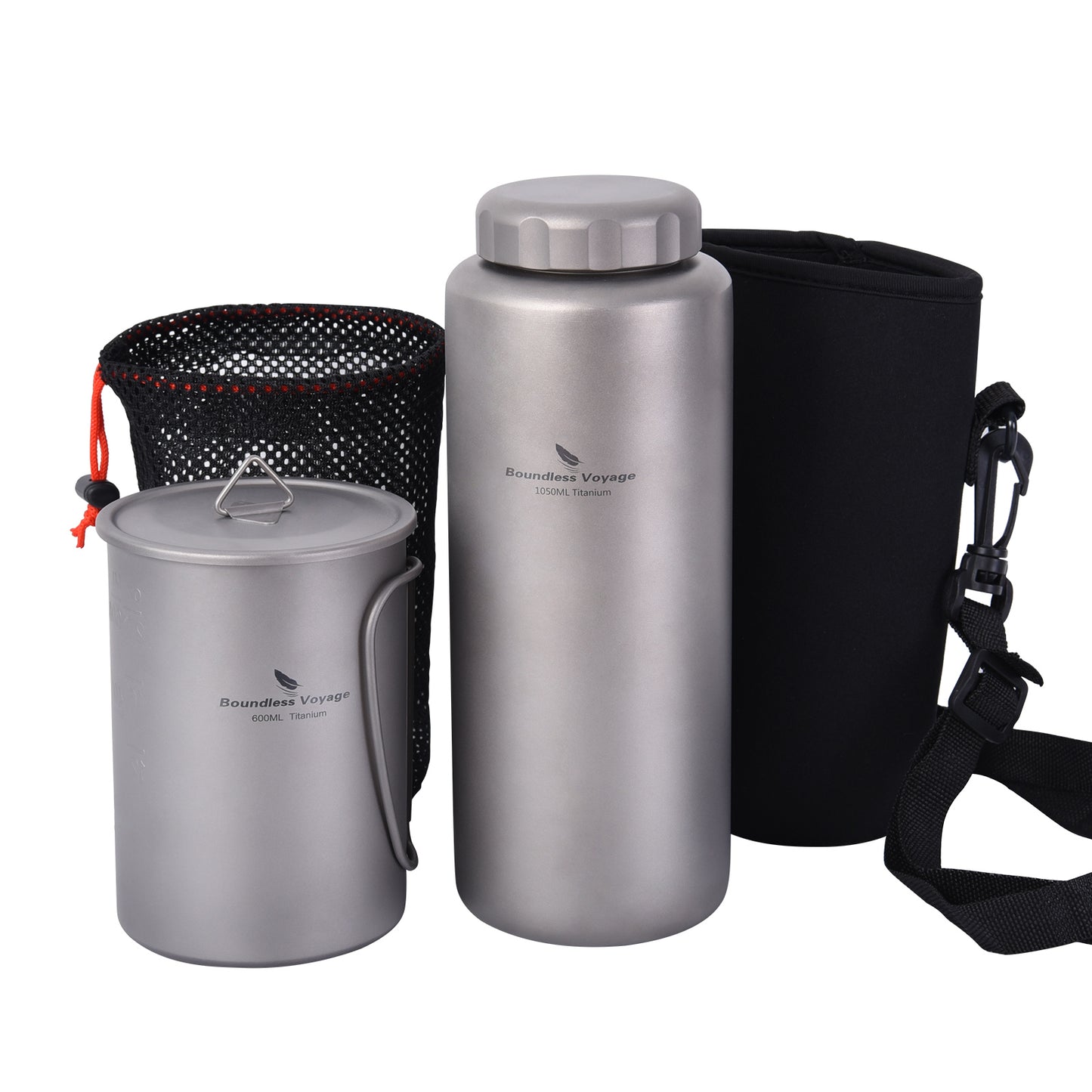 Boundless Voyage Titanium Bottle with Nesting Cup Lightweight Portable for Hiking Camping Picnic
