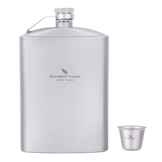 Boundless Voyage Titanium Flask 250ml with Cup & Funnel | Ultralight Pure Titanium Hip Flask for Camping Hiking Travel