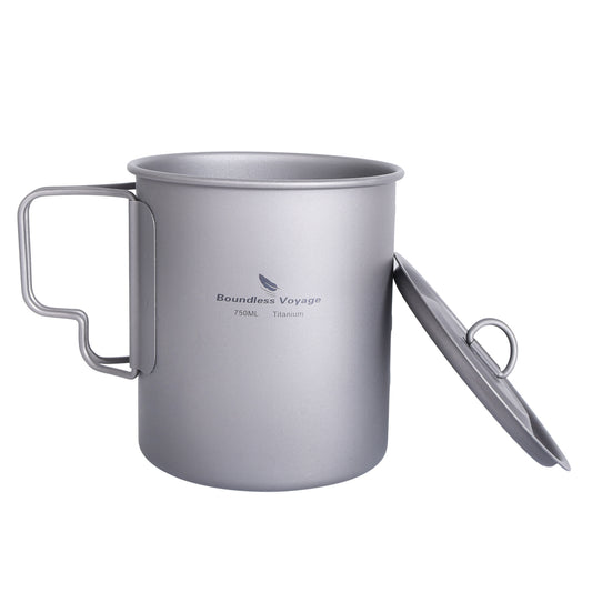 Titanium 750ml Hanging Cup Mug with Folding Handle Outdoor Camping Hiking Picnic Cooking Pot Ultralight Portable