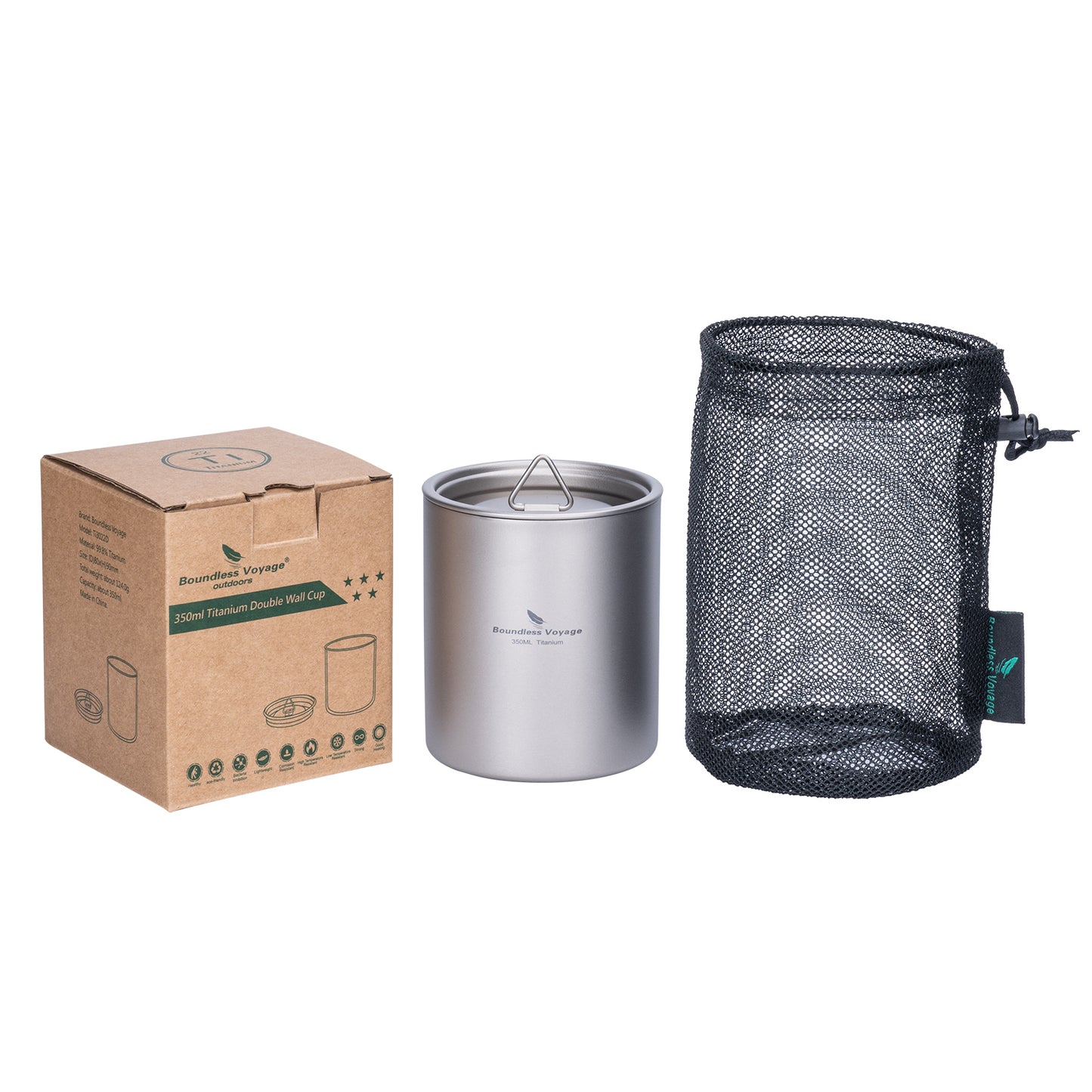 Boundless Voyage Double Walled Titanium Cup with Lid Outdoor Indoor Anti-scalding Mug Tableware 350ml