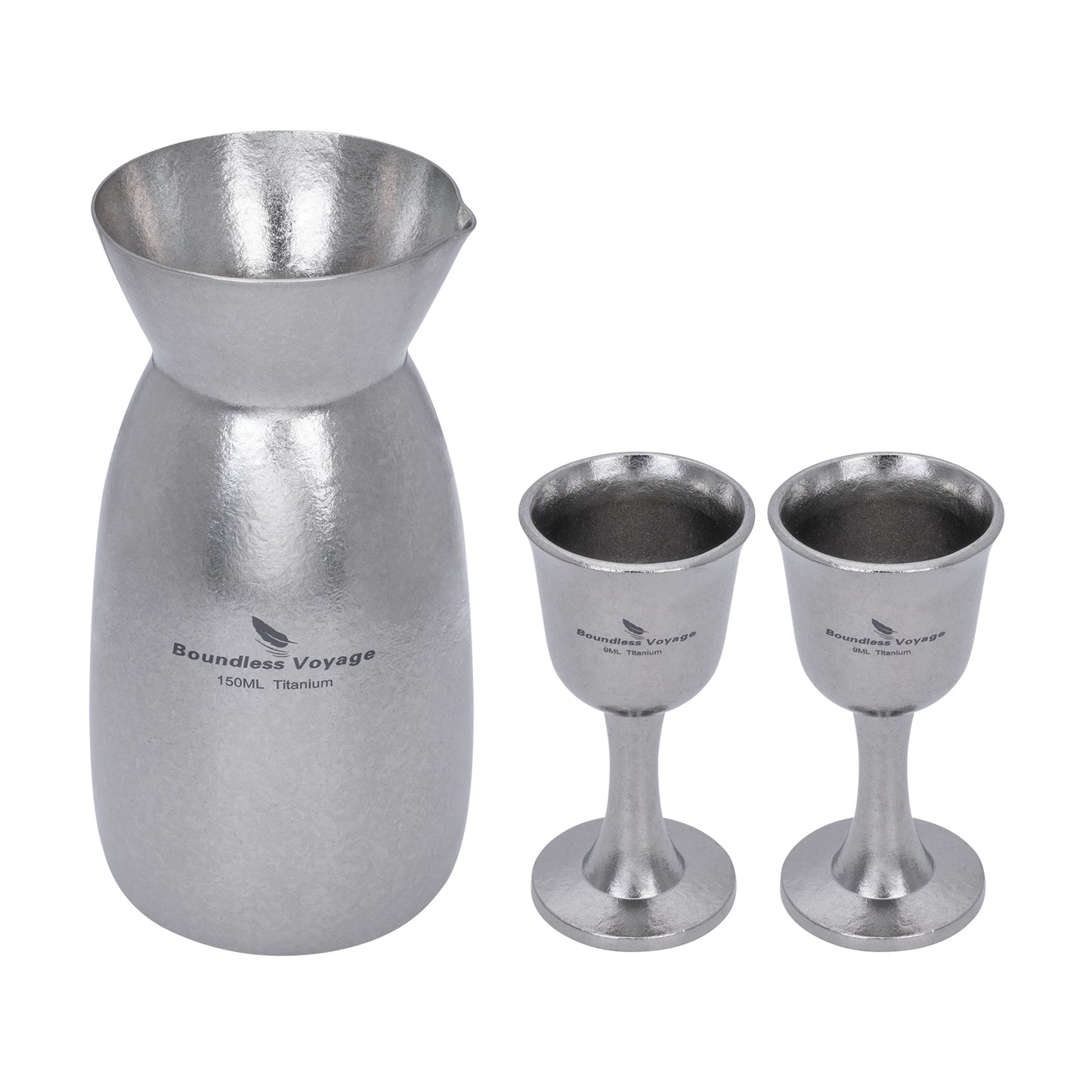 Boundless Voyage 3 Pieces Titanium Japanese Sake Set, 150ml Sake Carafe with 2 Cups, for for Sake Japanese Wine/Soju/Drink/Tea Dishwasher Safe Portable Drinkware for Outdoor Travel