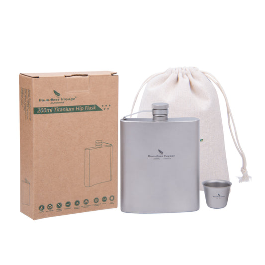 Boundless Voyage Titanium Flask with Cup 200ml Ultralight Pocket Hip Flask for Outdoor Camping Hiking