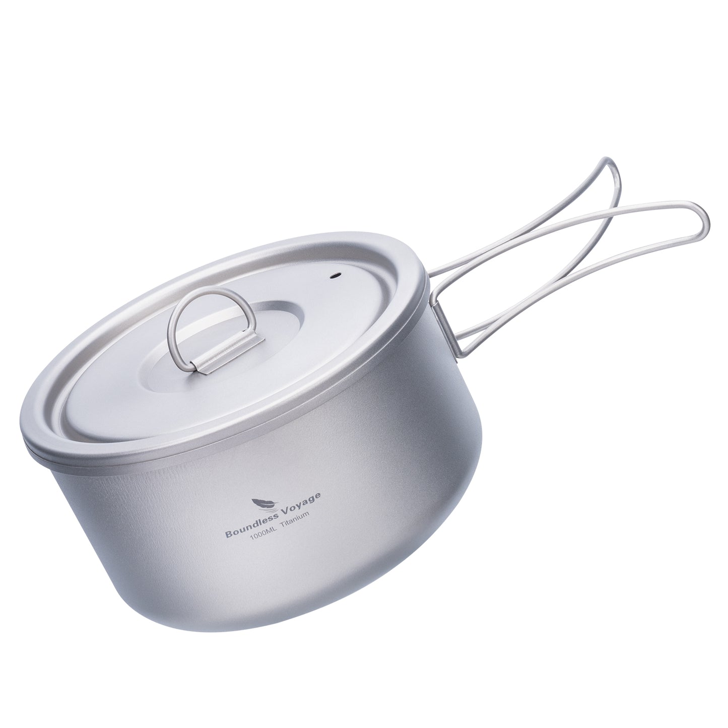 Boundless Voyage 1000ml Titanium Pot with Lid Outdoor Camping Individual Soldier Pot Single Layer Lunch Box with Folding Handle Portable Backpacking Cup