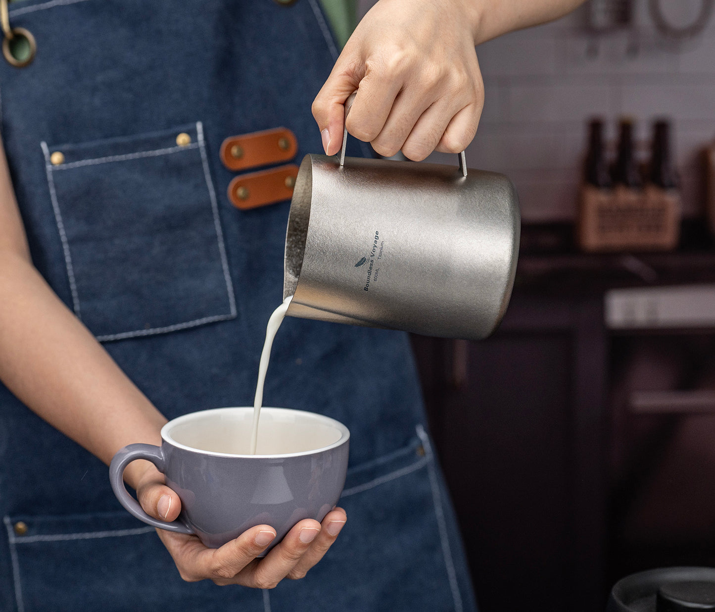 Boundless Voyage Titanium Espresso Steaming Pitcher Titanium Milk Frother Cup Barista Latte Art Round Spout Milk Jug Coffee Cup