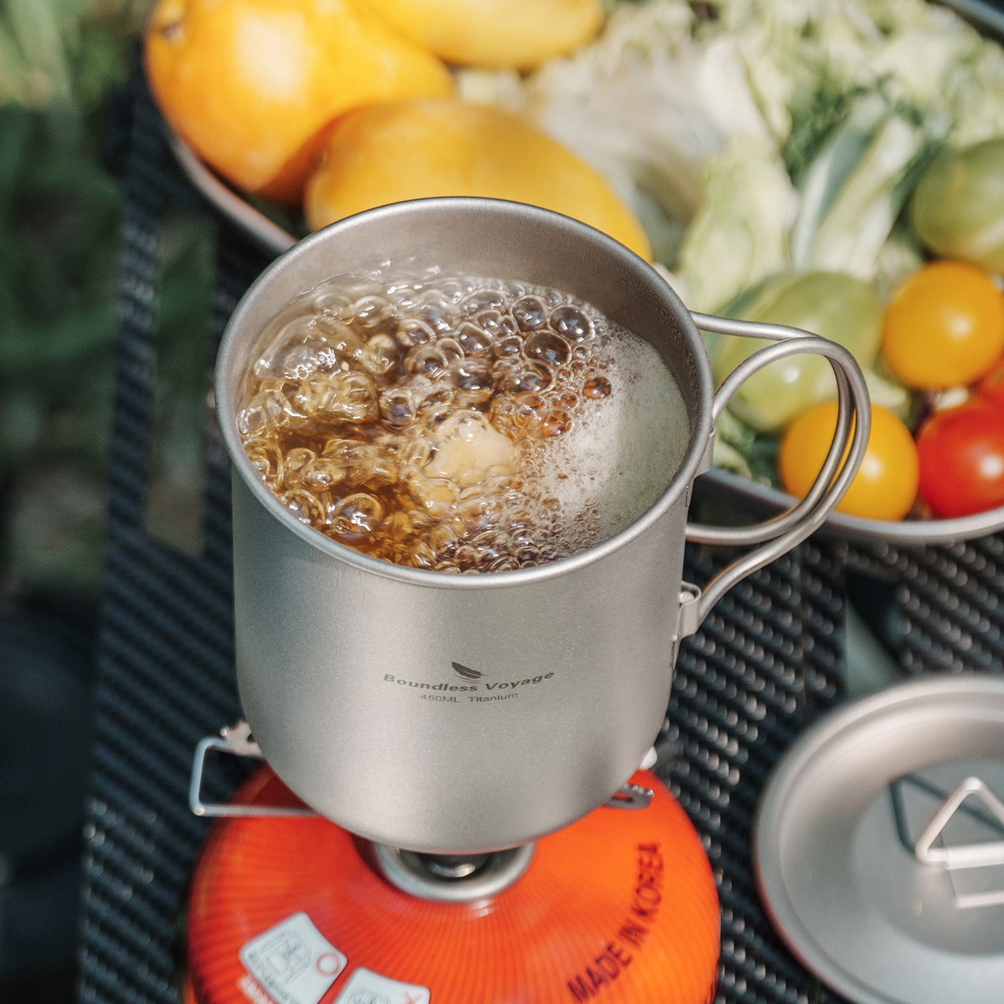 Boundless Voyage 450ml Pure Titanium Mug with Lid – Ultralight & Durable Camping Cup