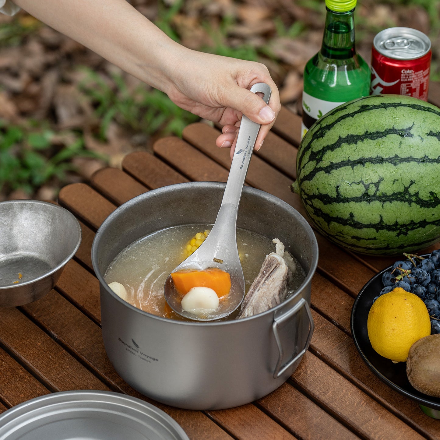 Boundless Voyage Pure titanium soup colander skimmer colander ultralight long handle portable tableware cooking fried food filter kitchen tools