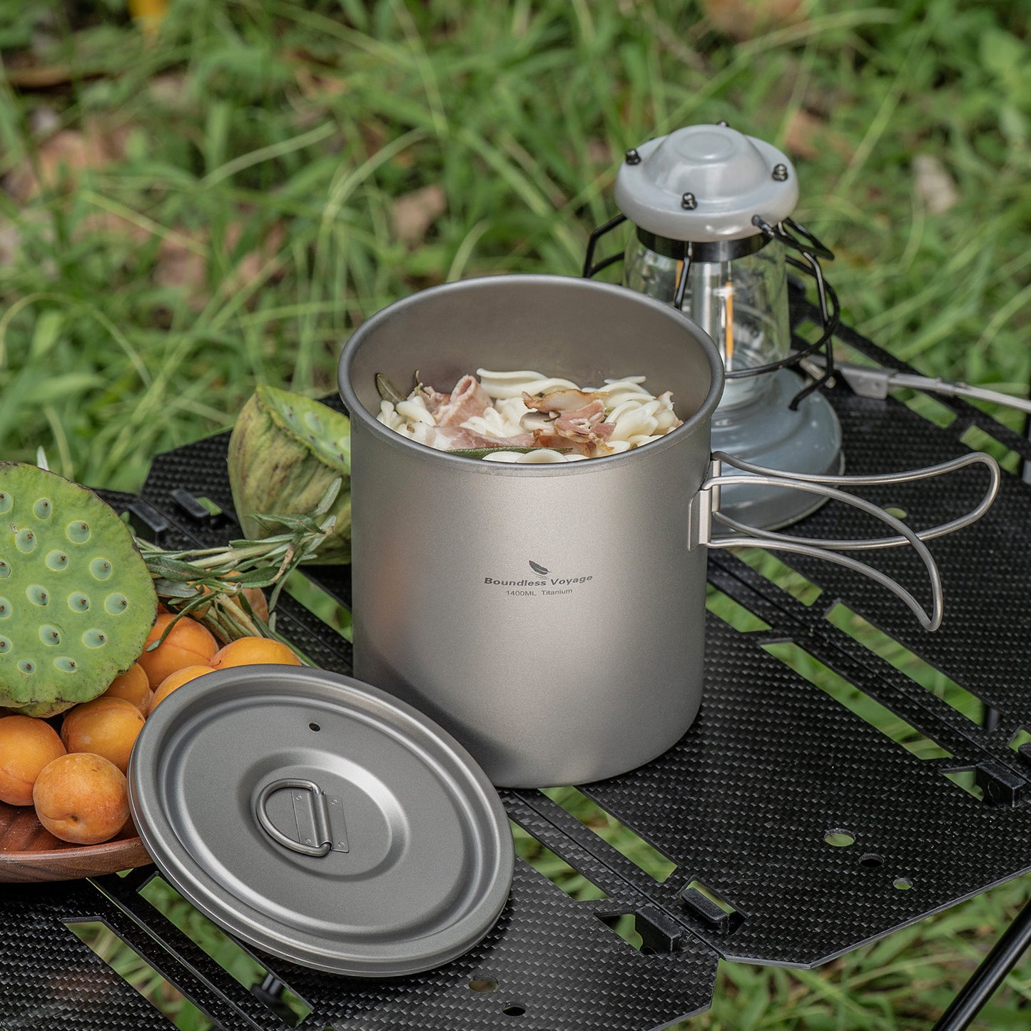 Boundless Voyage Titanium Camping Pot 1400ml Ultralight Backpacking Cookware with Folding Handle & Lid for Backpackers, Hikers & Outdoor Enthusiasts
