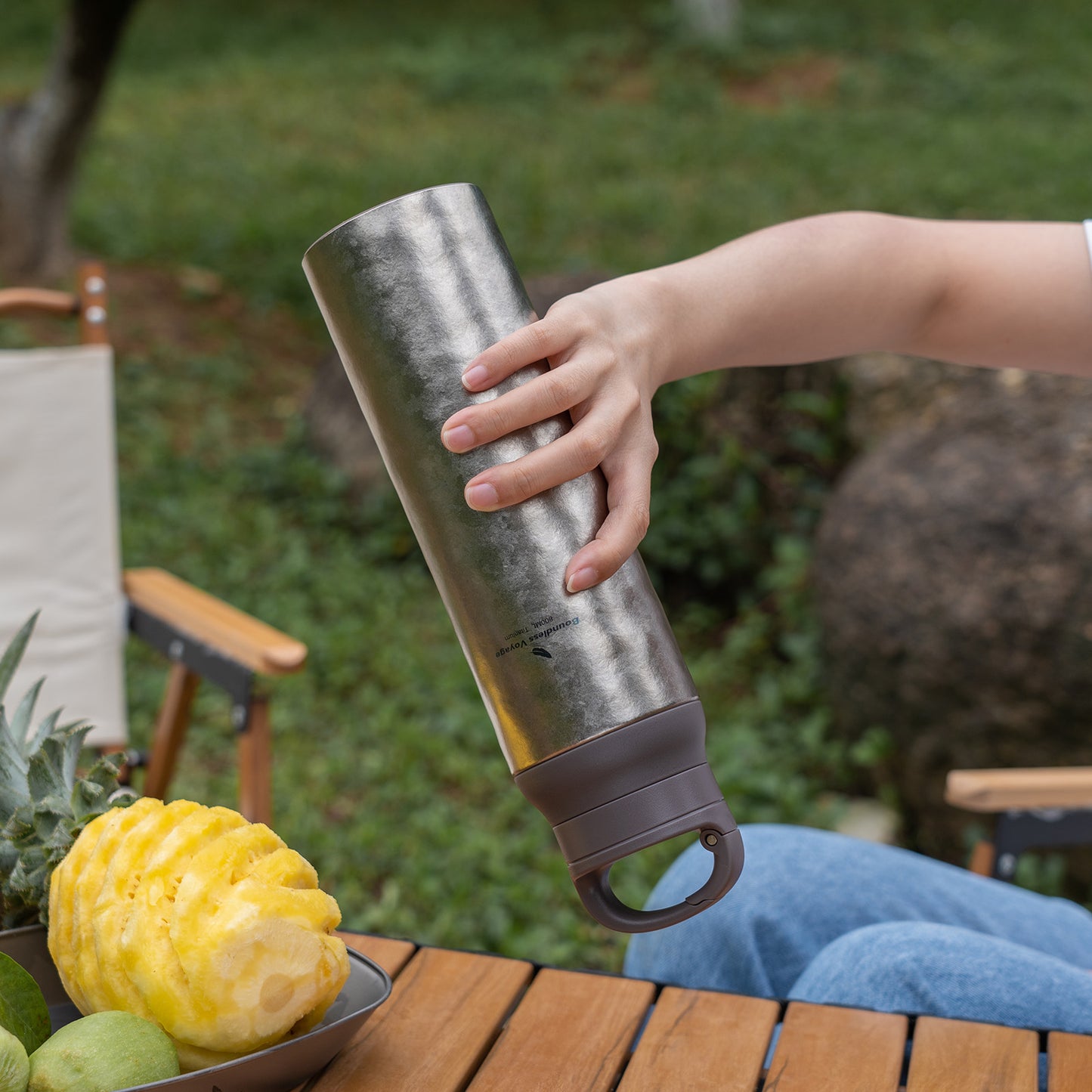 Boundless Voyage Titanium Water Bottle Vacuum Insulated Flask with Lid Water Jug, Keeps Hot or Cold (27oz/800ml)