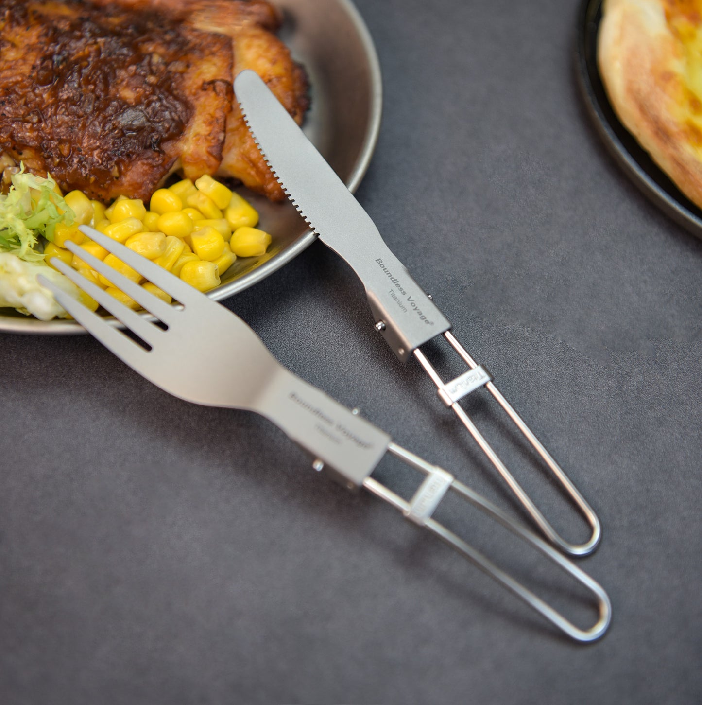 Boundless Voyage Titanium Cutlery Set spoon+fork+knife With Folding Handle For Outdoor Camping Home Lightweight