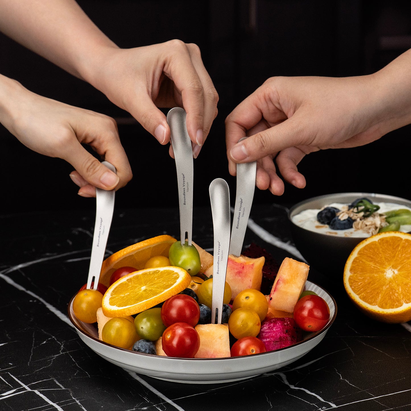 Boundless Voyage Titanium Dual-Use Fork Spoon Set – 5pcs Ultralight (5.6g Each), Camping Cutlery with Drawstring Bag for Fruit, Coffee, Ice Cream & Outdoor Travel