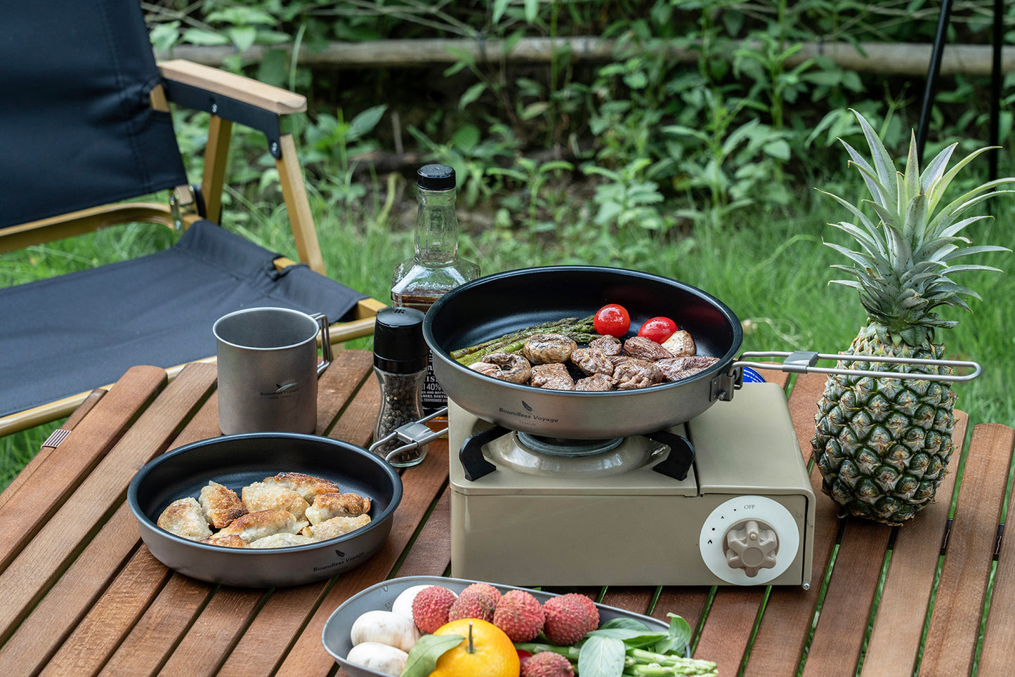Boundless Voyage Titanium Non-stick Frying Pan Outdoor Camping Skillet with Folding Handle Lightweight Cookware