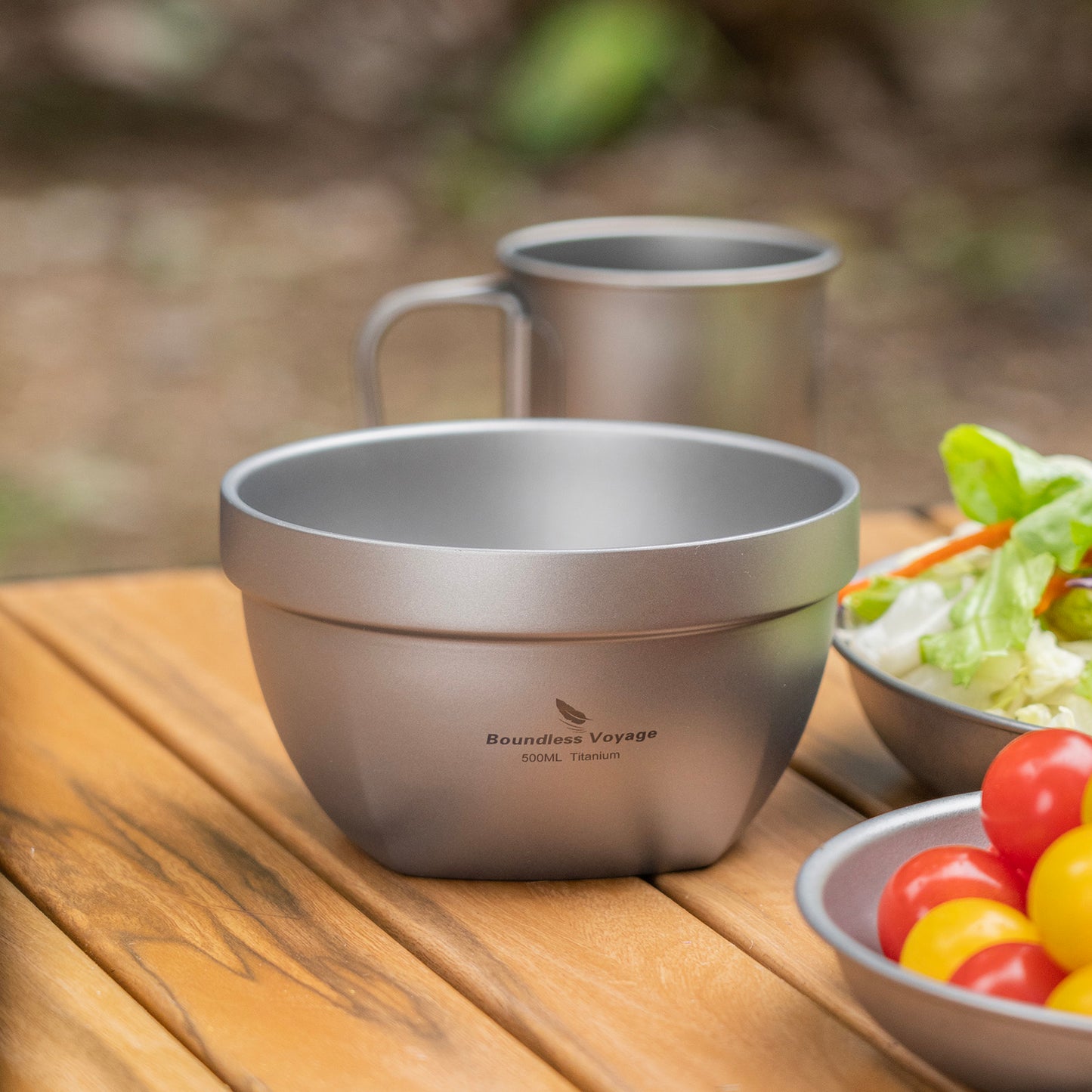 Boundless Voyage 500ml Double Walled Titanium Bowl Oatmeal Food Rice Soup Bowl Ultralight Portable Tableware Outdoor Camping Metal Bowl