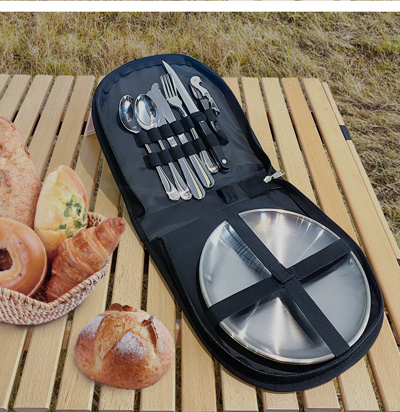 Outdoor Camping Picnic Cookware Bag – Portable Stainless Steel Tableware Organizer for Hiking & Travel