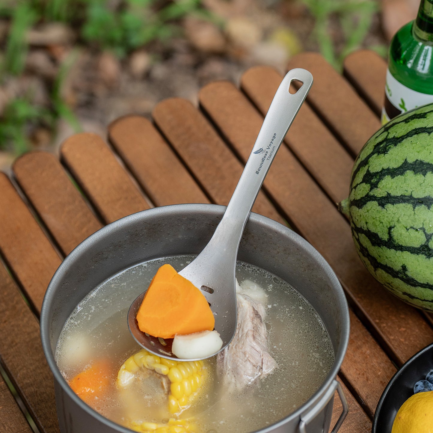 Boundless Voyage Pure titanium soup colander skimmer colander ultralight long handle portable tableware cooking fried food filter kitchen tools