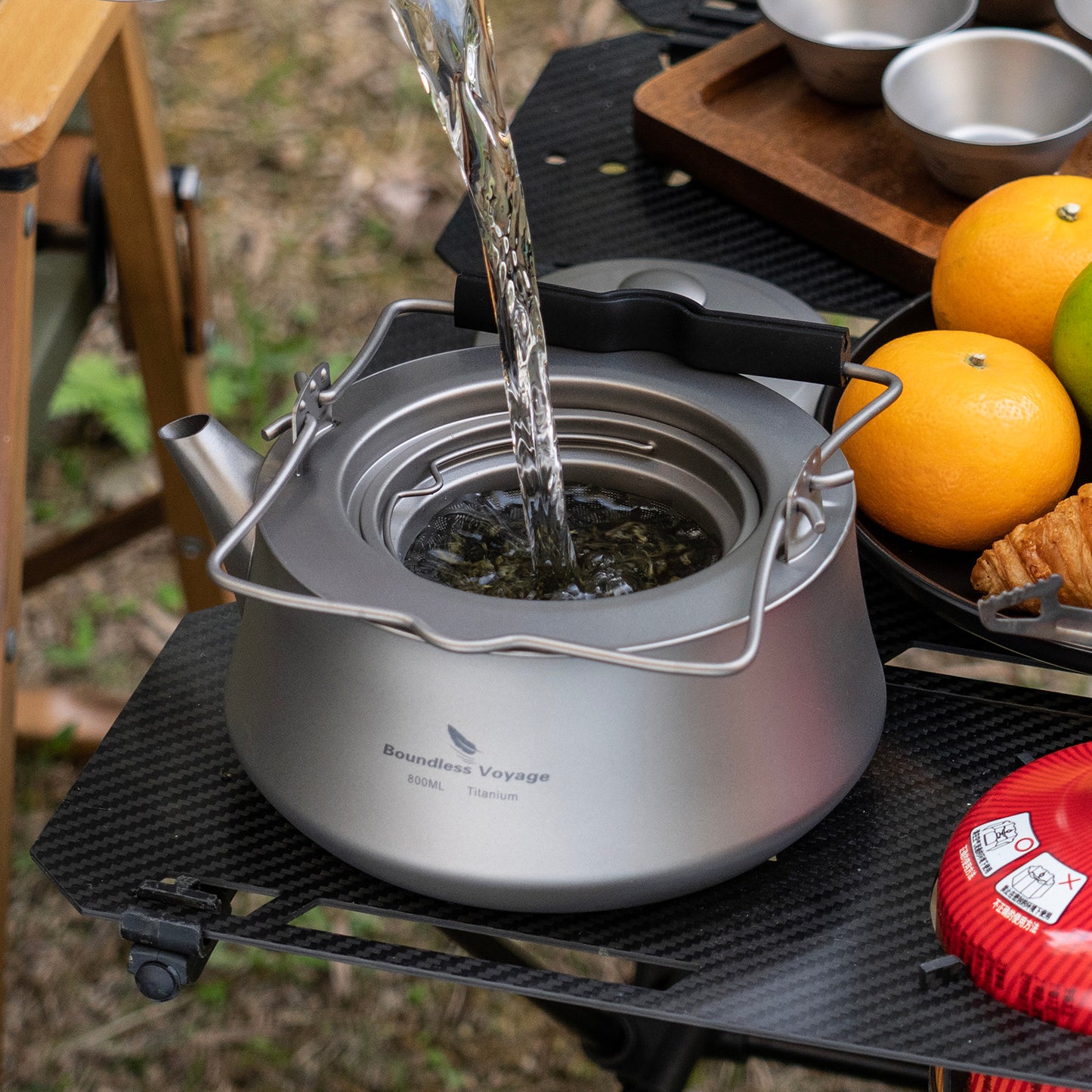Boundless Voyage 800ML Titanium Kettle with Filter & Folding Handle Ultralight Teapot Outdoor Camping Water Jug for Loose Tea Ti3093D