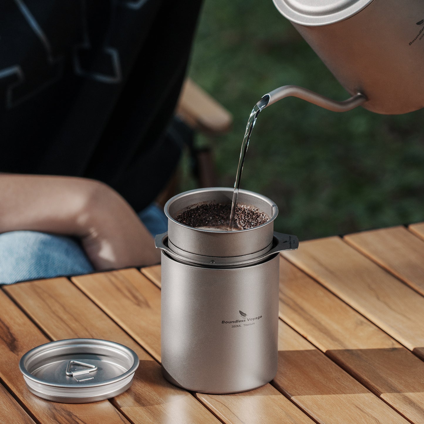 Boundless Voyage Double Walled Titanium Cup with Lid Outdoor Indoor Anti-scalding Mug Tableware 350ml