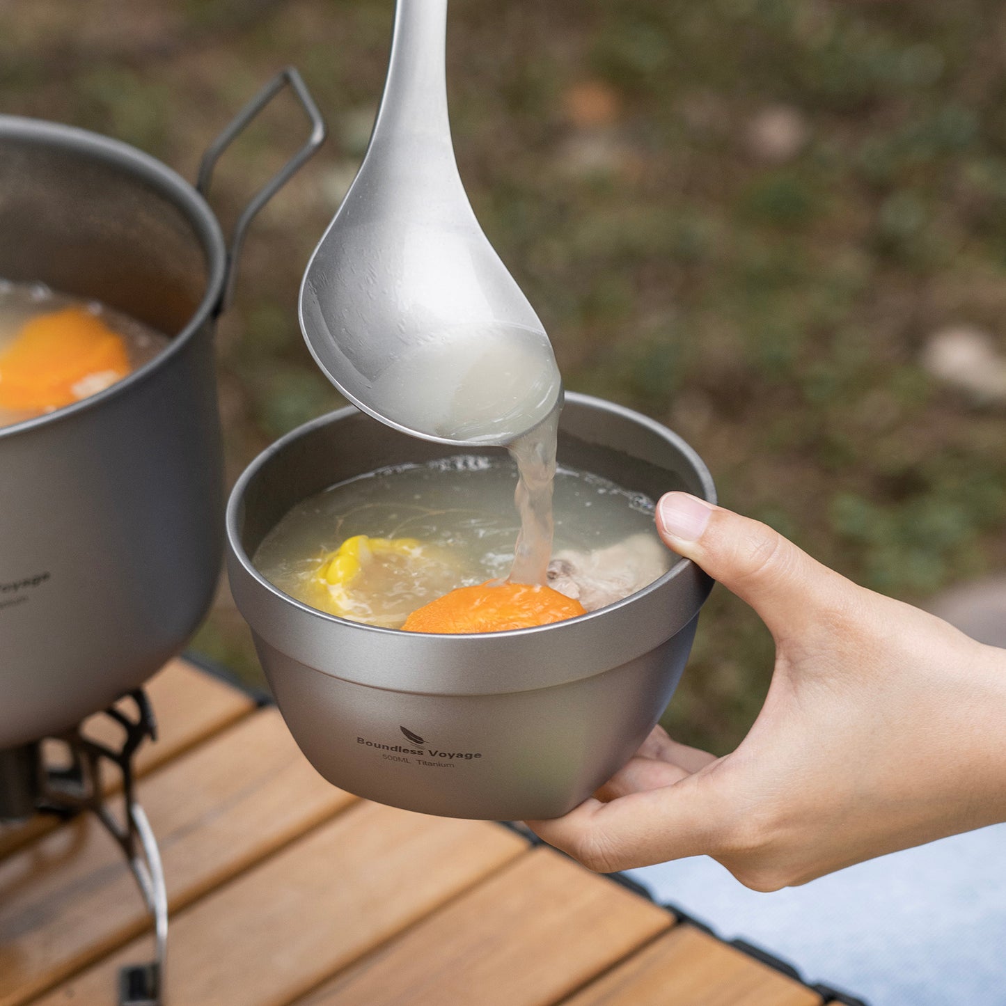 Boundless Voyage 500ml Double Walled Titanium Bowl Oatmeal Food Rice Soup Bowl Ultralight Portable Tableware Outdoor Camping Metal Bowl