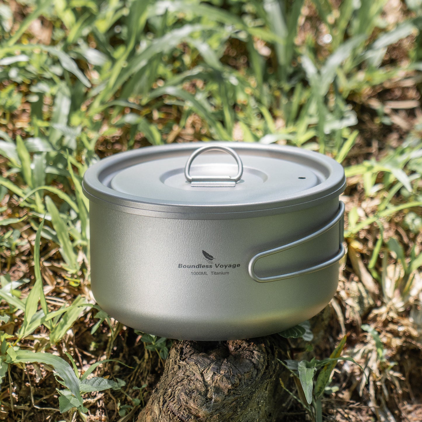 Boundless Voyage 1000ml Titanium Pot with Lid Outdoor Camping Individual Soldier Pot Single Layer Lunch Box with Folding Handle Portable Backpacking Cup