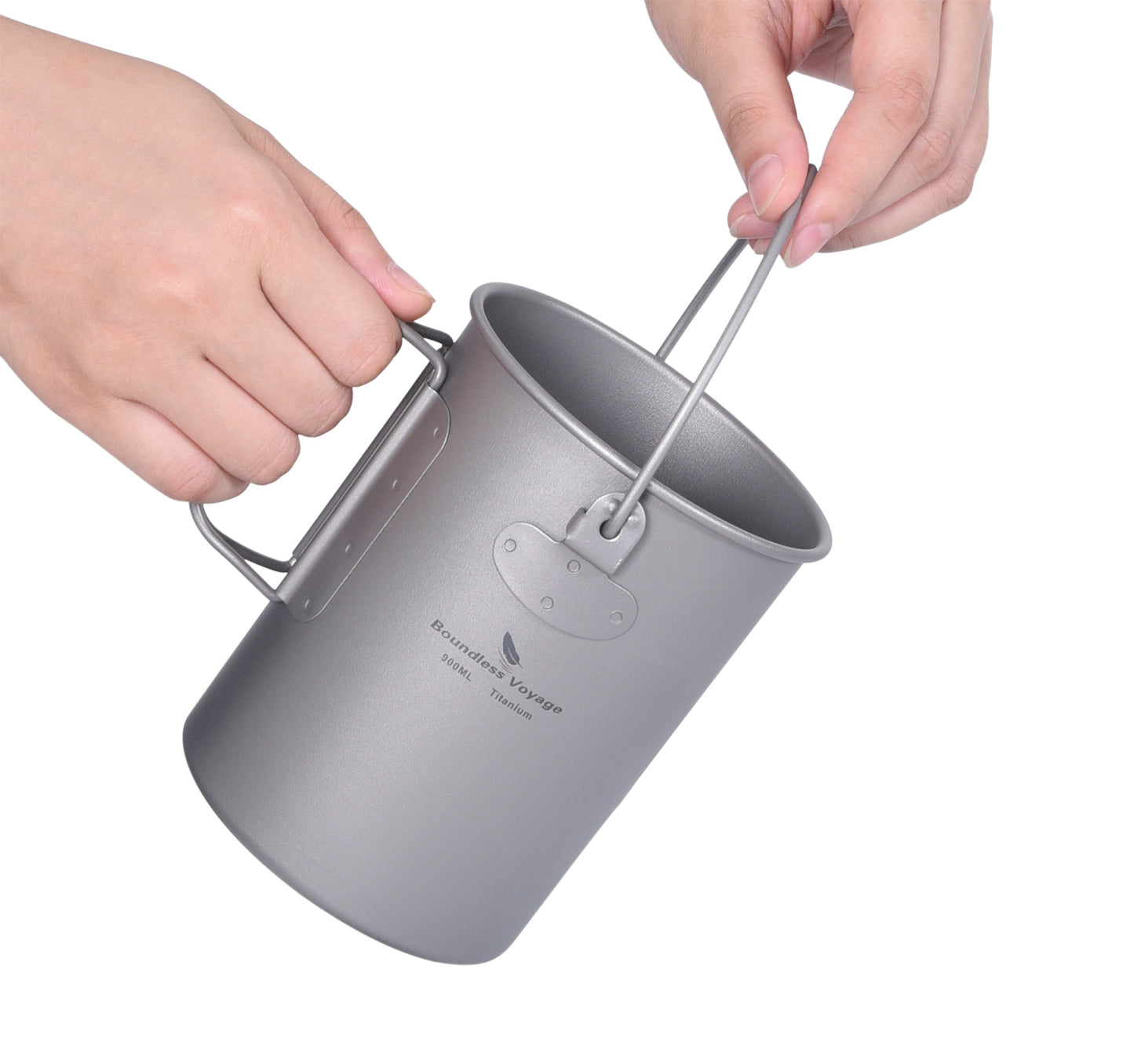 Boundless Voyage Titanium 900ml Camping Mug Pot – Ultralight Hanging Cup with Folding Handle for Hiking, Backpacking, Outdoor Cooking