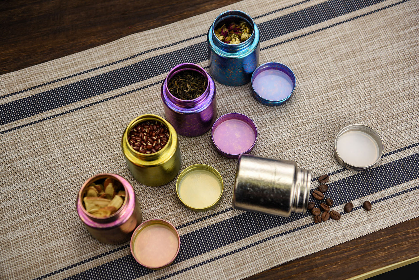 Boundless Voage Titanium Tea Canister Mini Tea Canister Ultralight Portable Tin Can Tea Coffee Spice Canister Colored Ice Flower Craft Tin Storage Container