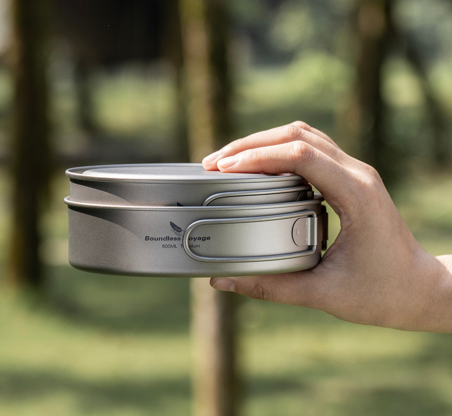 Boundless Voyage Titanium Pot Pan Set with Collapsible Folding Handle Ultralight Tableware Outdoor Dinnerware Set 3pcs