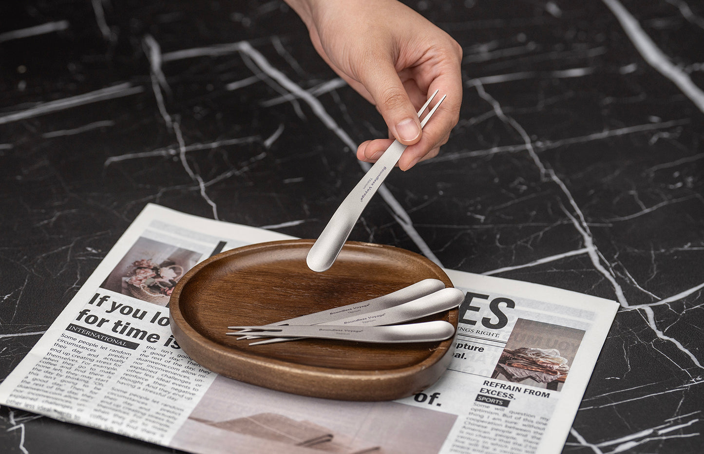 Boundless Voyage Titanium Dual-Use Fork Spoon Set – 5pcs Ultralight (5.6g Each), Camping Cutlery with Drawstring Bag for Fruit, Coffee, Ice Cream & Outdoor Travel