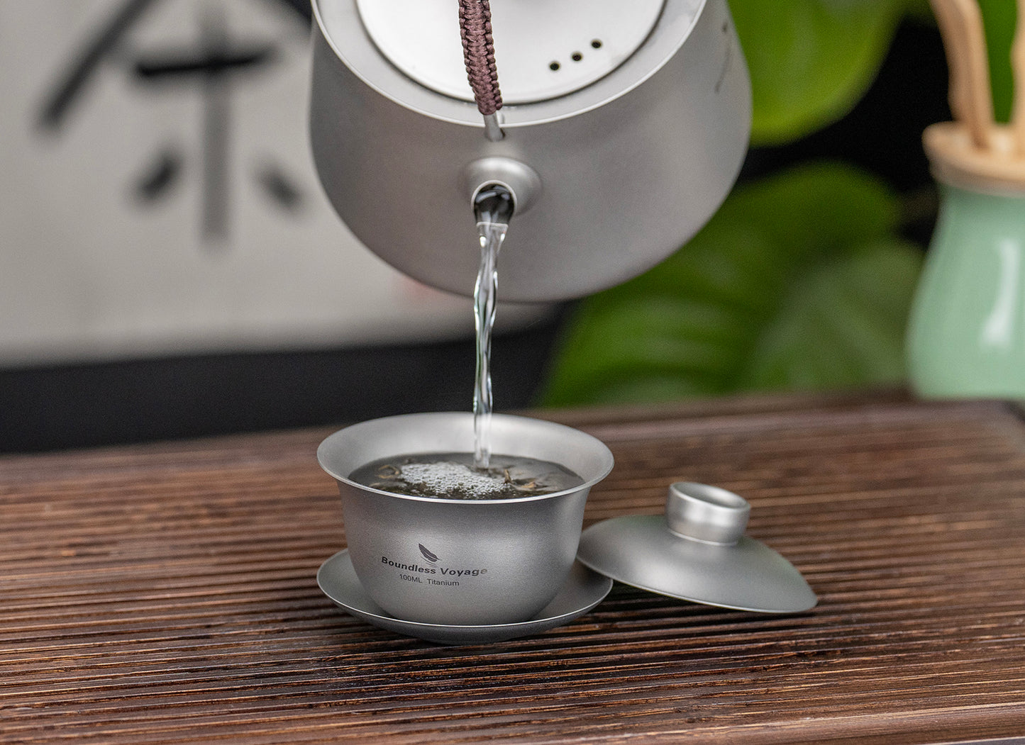 Boundless Voyage Titanium Double-Walled Teapot Chinese Traditional Three-talent Covered Bowl Triad Lid Bowl Kung Fu Gaiwan Anti-Scalding Tea Bowl Tea Set