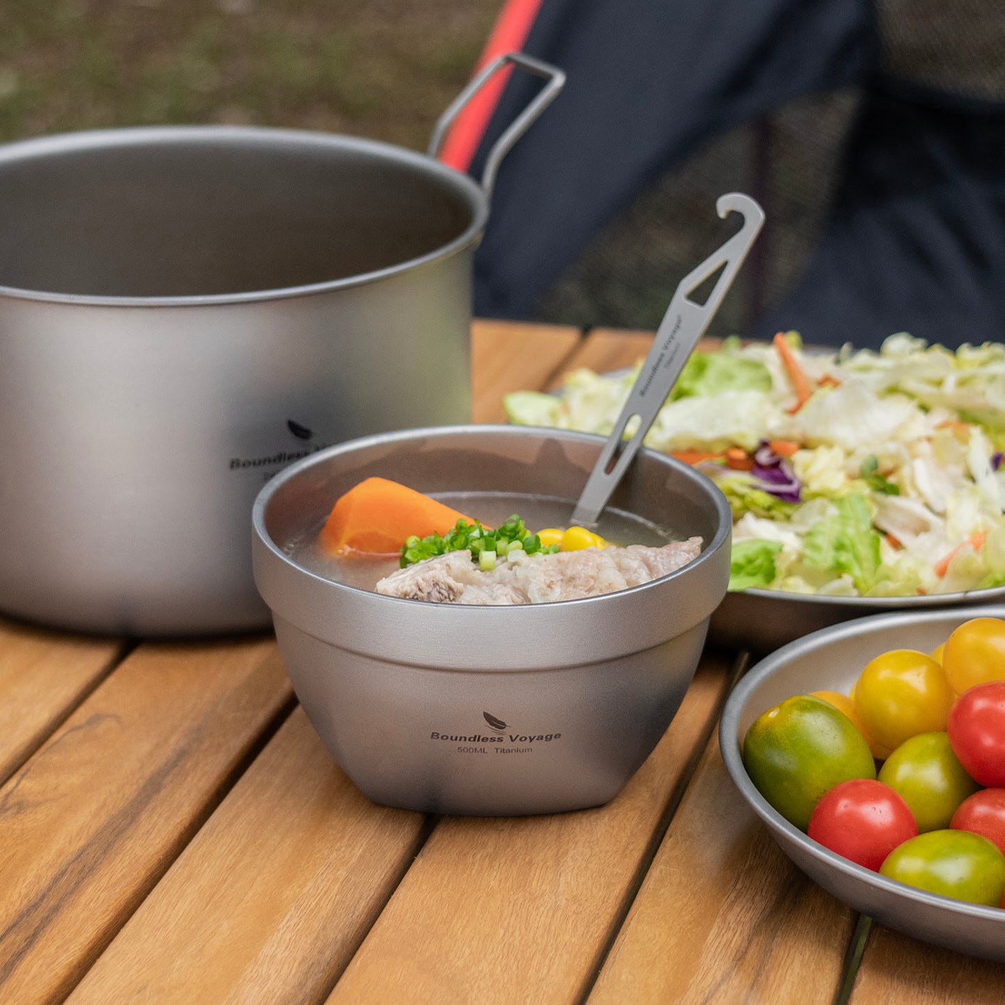 Boundless Voyage 500ml Double Walled Titanium Bowl Oatmeal Food Rice Soup Bowl Ultralight Portable Tableware Outdoor Camping Metal Bowl