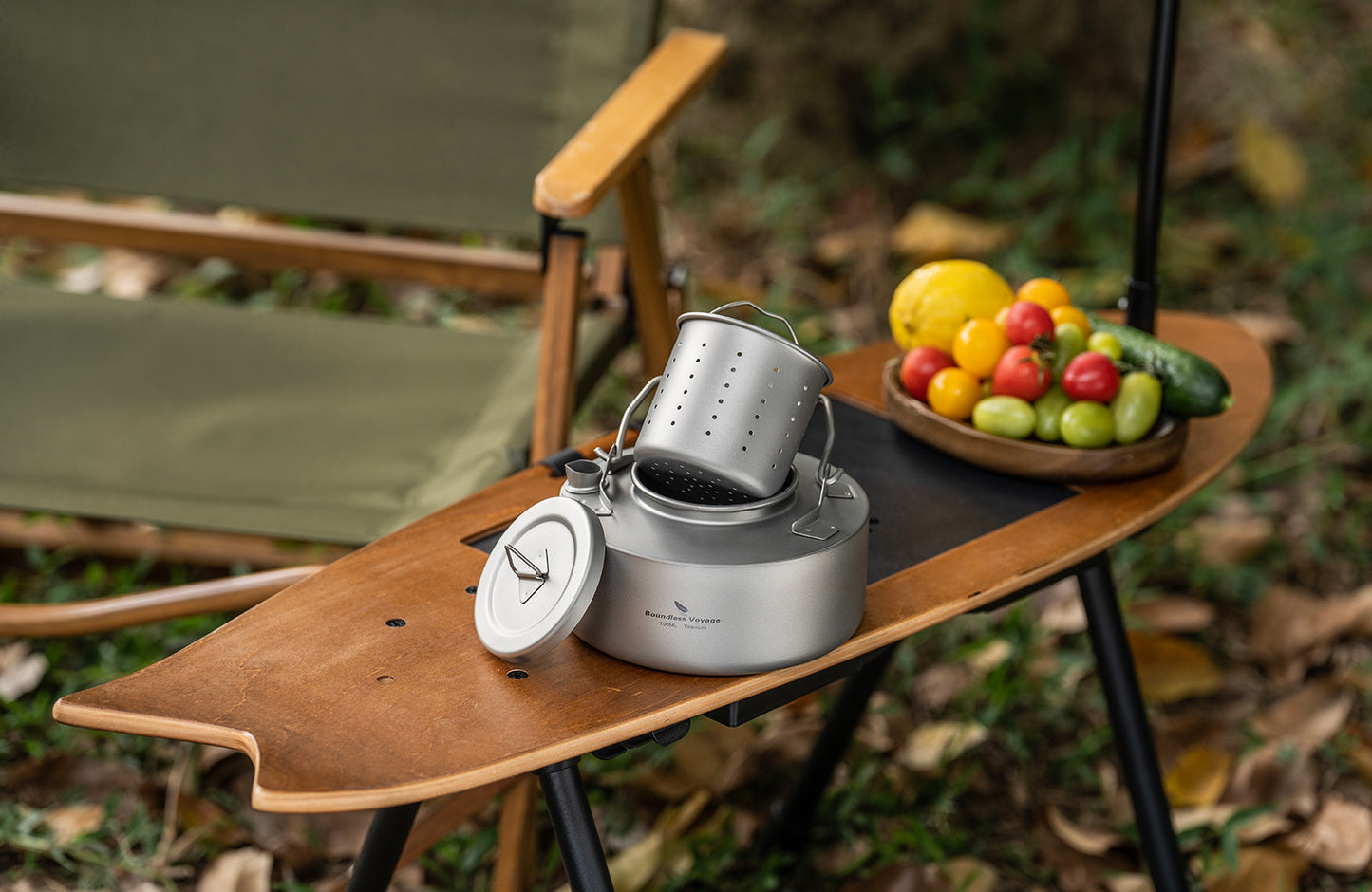Boundless Voyage Camping Single-layer Titanium Kettle with Folding Handle 700ML Durable Bushcraft Gear Open Fire Kettle