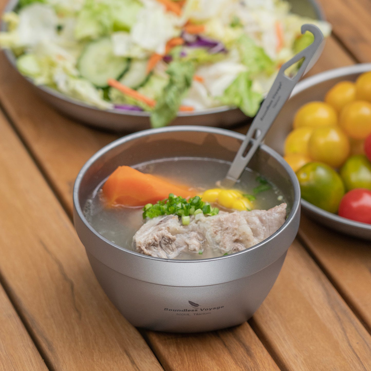 Boundless Voyage 500ml Double Walled Titanium Bowl Oatmeal Food Rice Soup Bowl Ultralight Portable Tableware Outdoor Camping Metal Bowl
