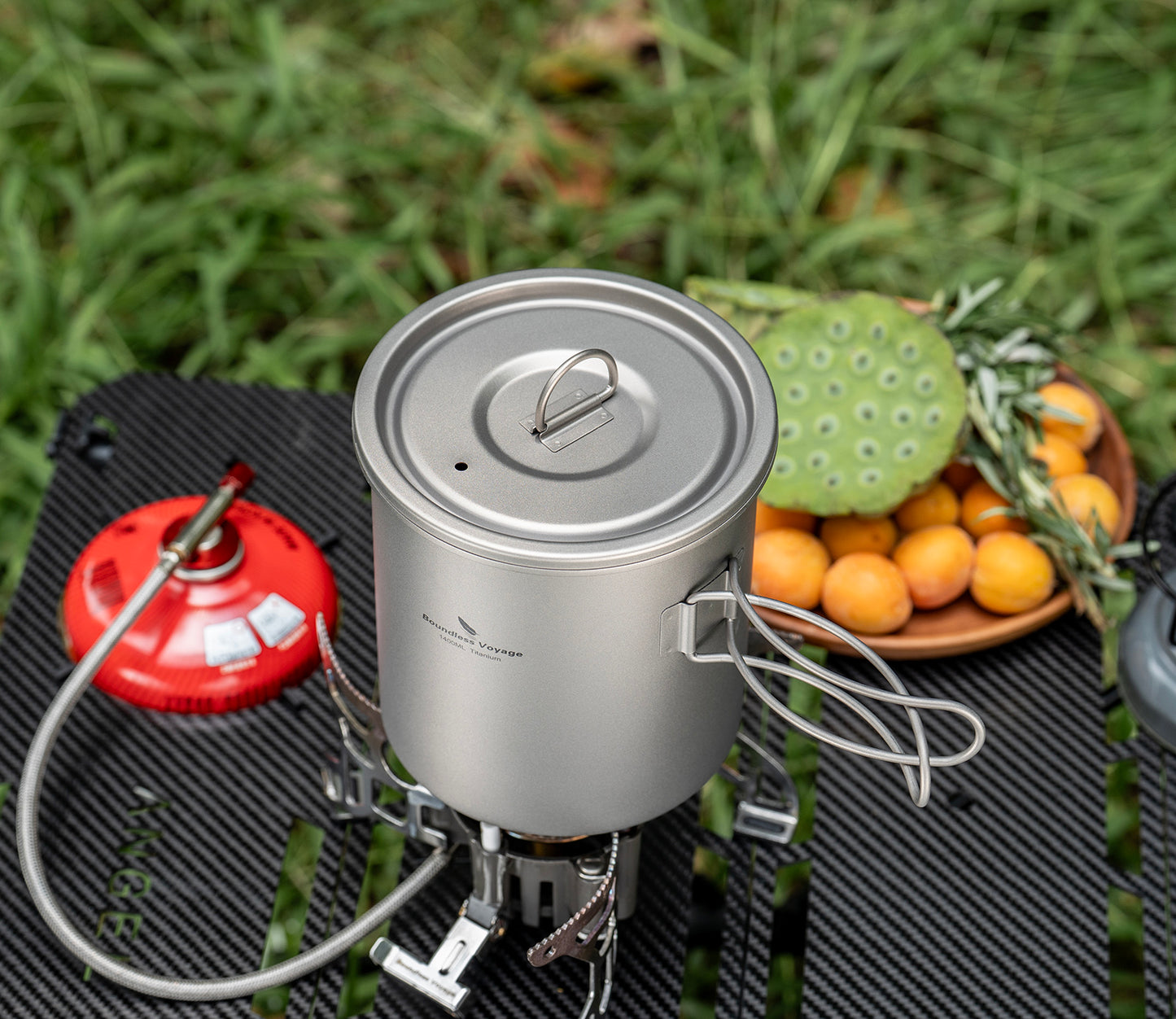 Boundless Voyage Titanium Camping Pot 1400ml Ultralight Backpacking Cookware with Folding Handle & Lid for Backpackers, Hikers & Outdoor Enthusiasts